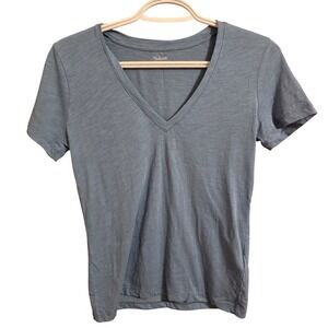 Madewell Whisper Cotton V-Neck Short Sleeve Tee Shirt Blue Gray XXS Slub Jersey